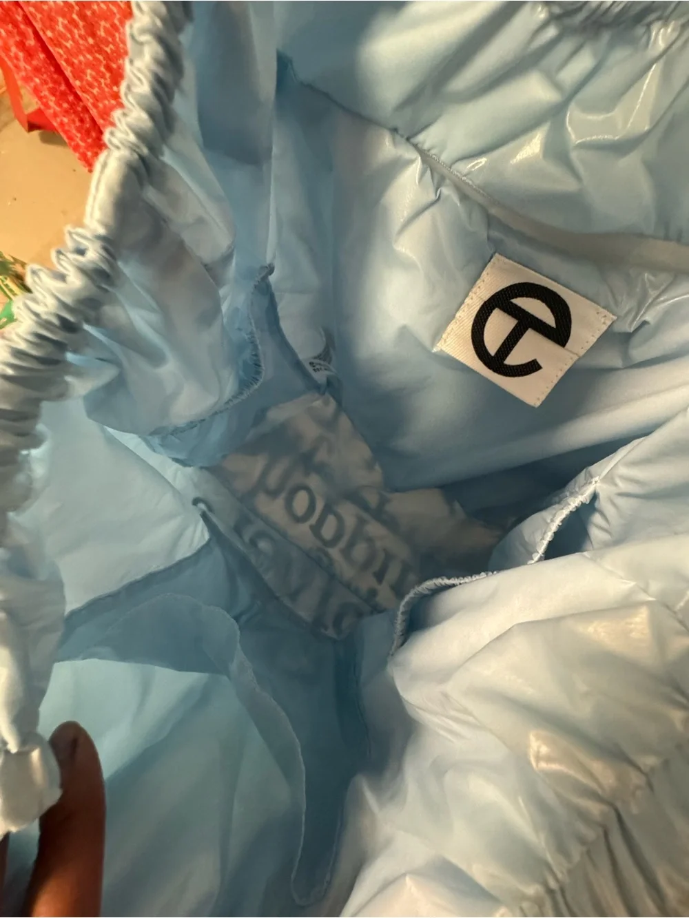 Telfar Light Blue 'Thank You For Shopping” Ruched Handle Tote